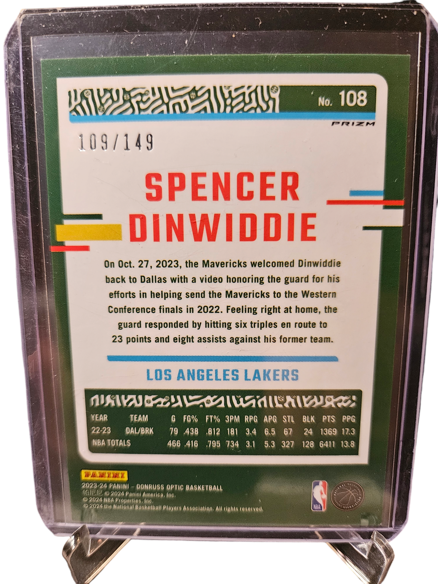 2023-24 Panini Donruss Optic #108 Spencer Dinwiddie Lime Green Prizm 109/149