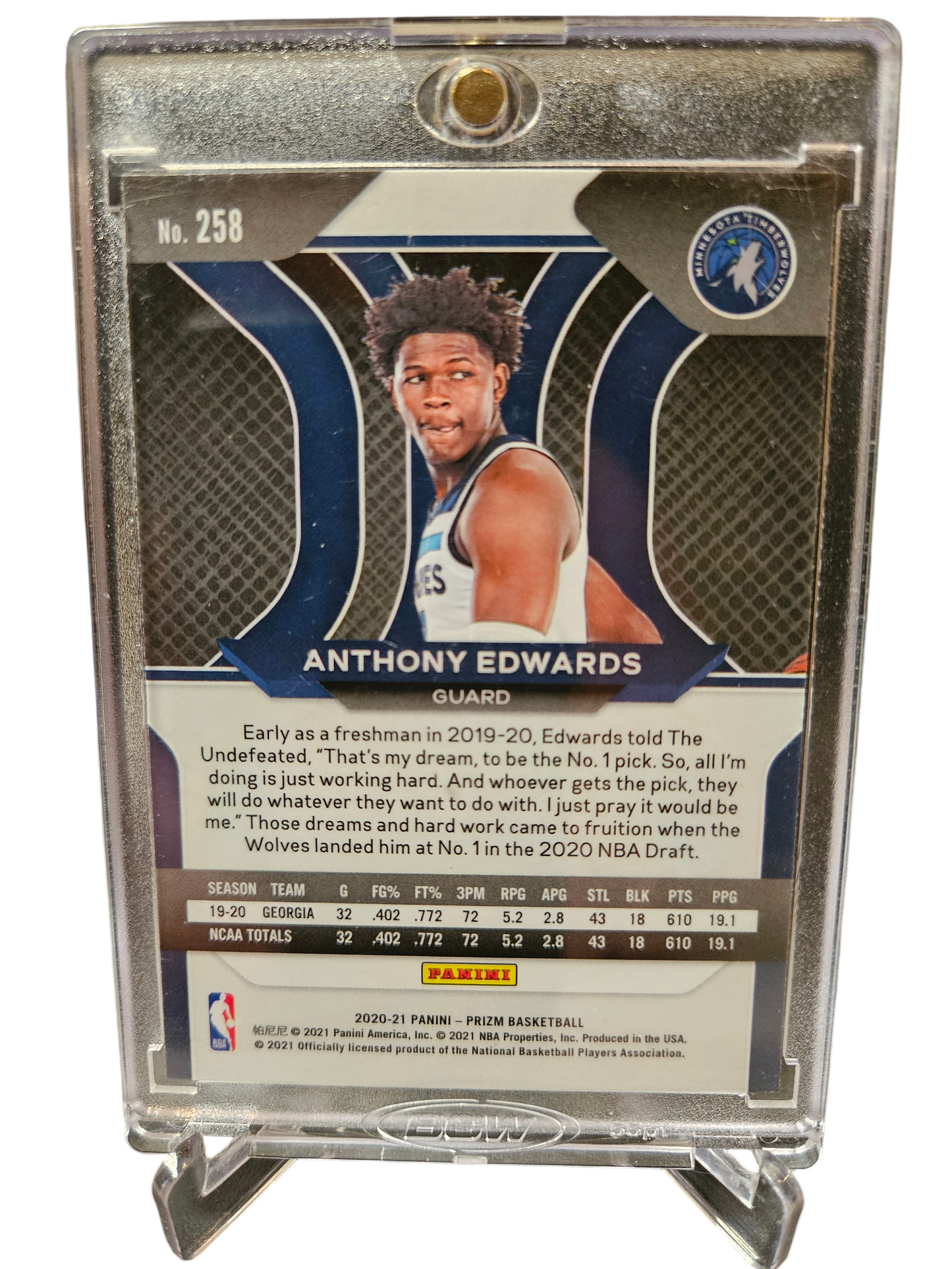 2020-21 Panini Prizm #258 Anthony Edwards Rookie Card