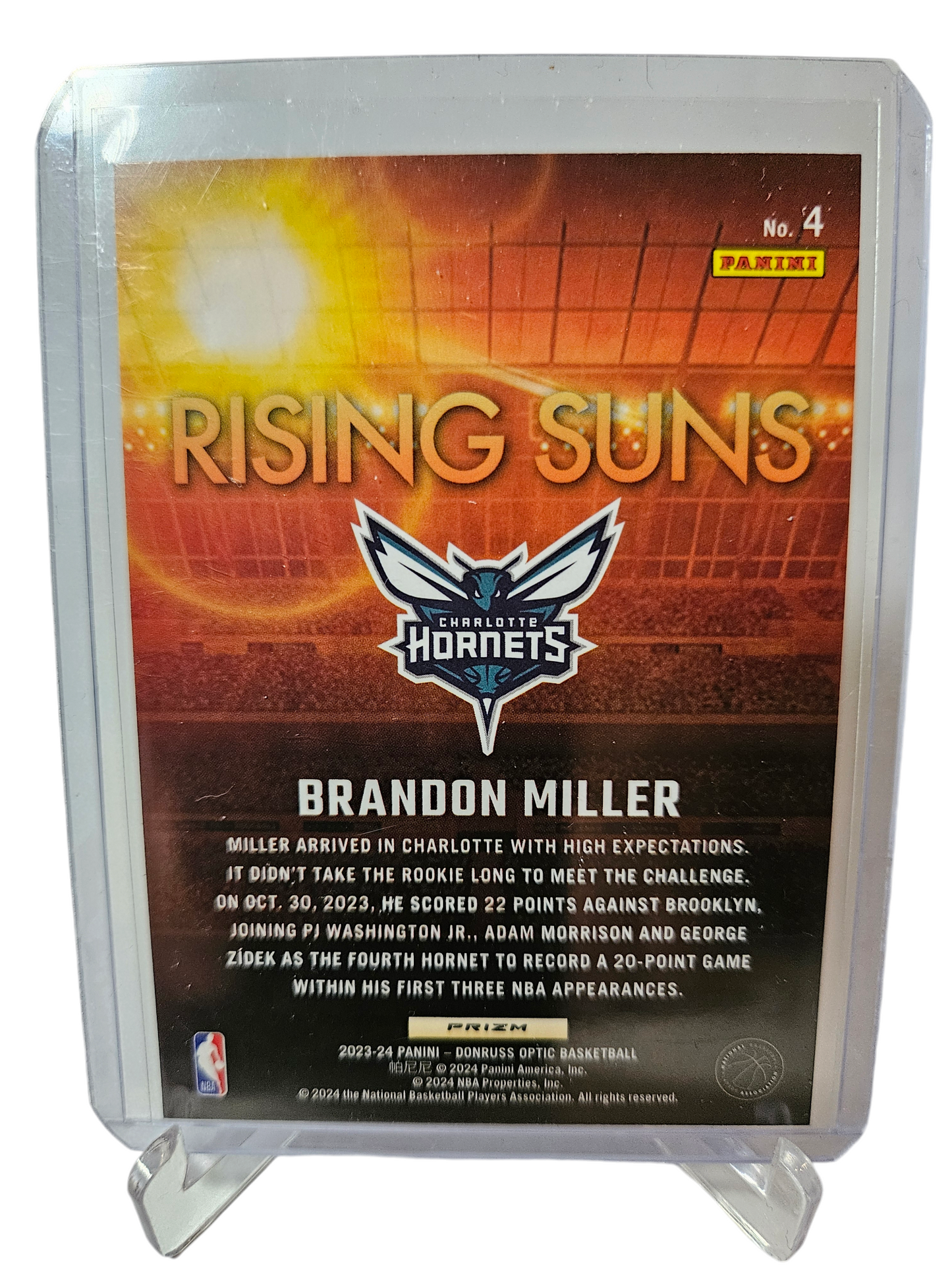 2023-24 Panini Donruss Optic #4 Brandon Miller Rookie Card Rising Suns Holo