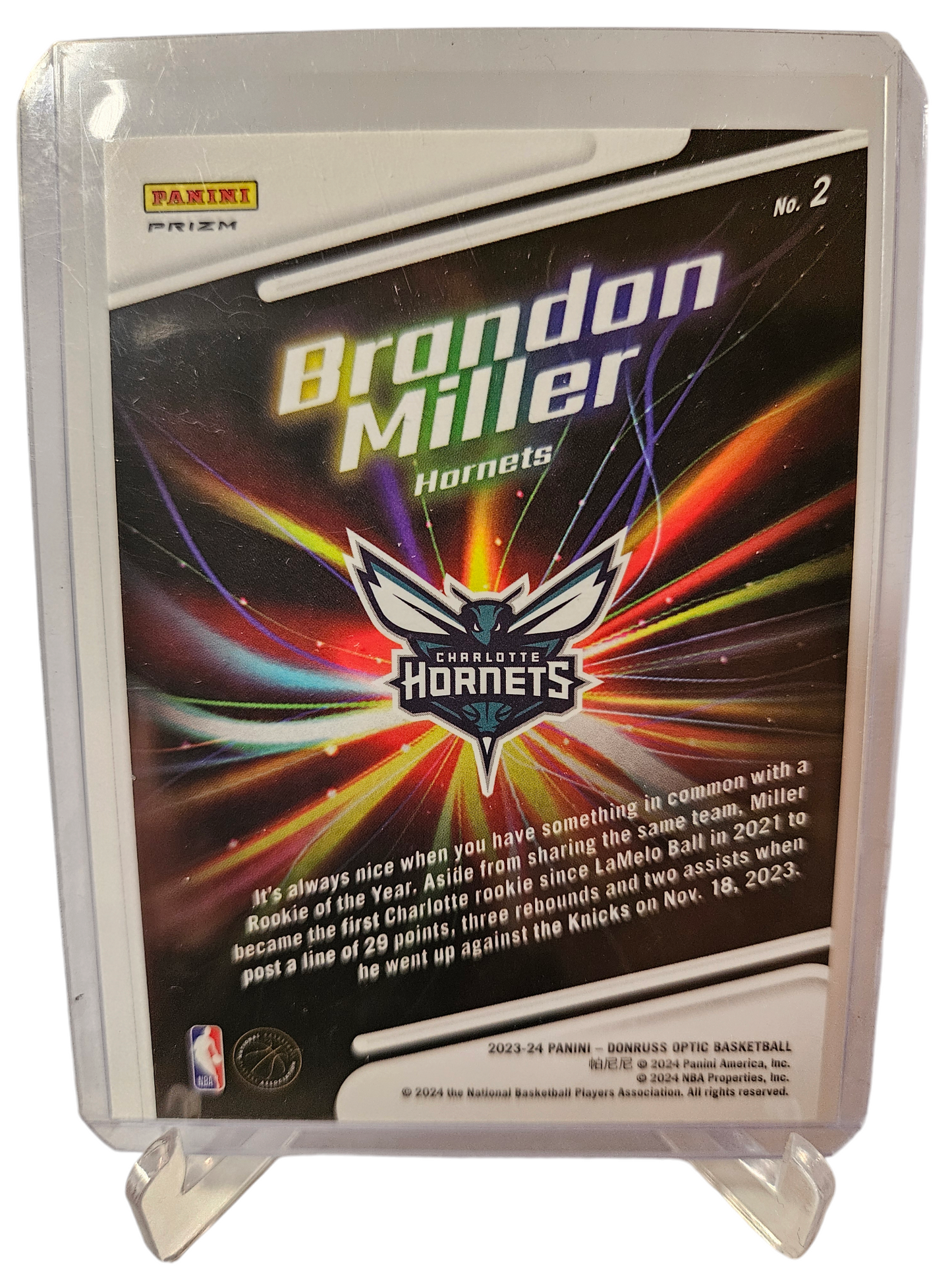 2023-24 Panini Donruss Optic #2 Brandon Miller Rookie Card Lights Out Holo