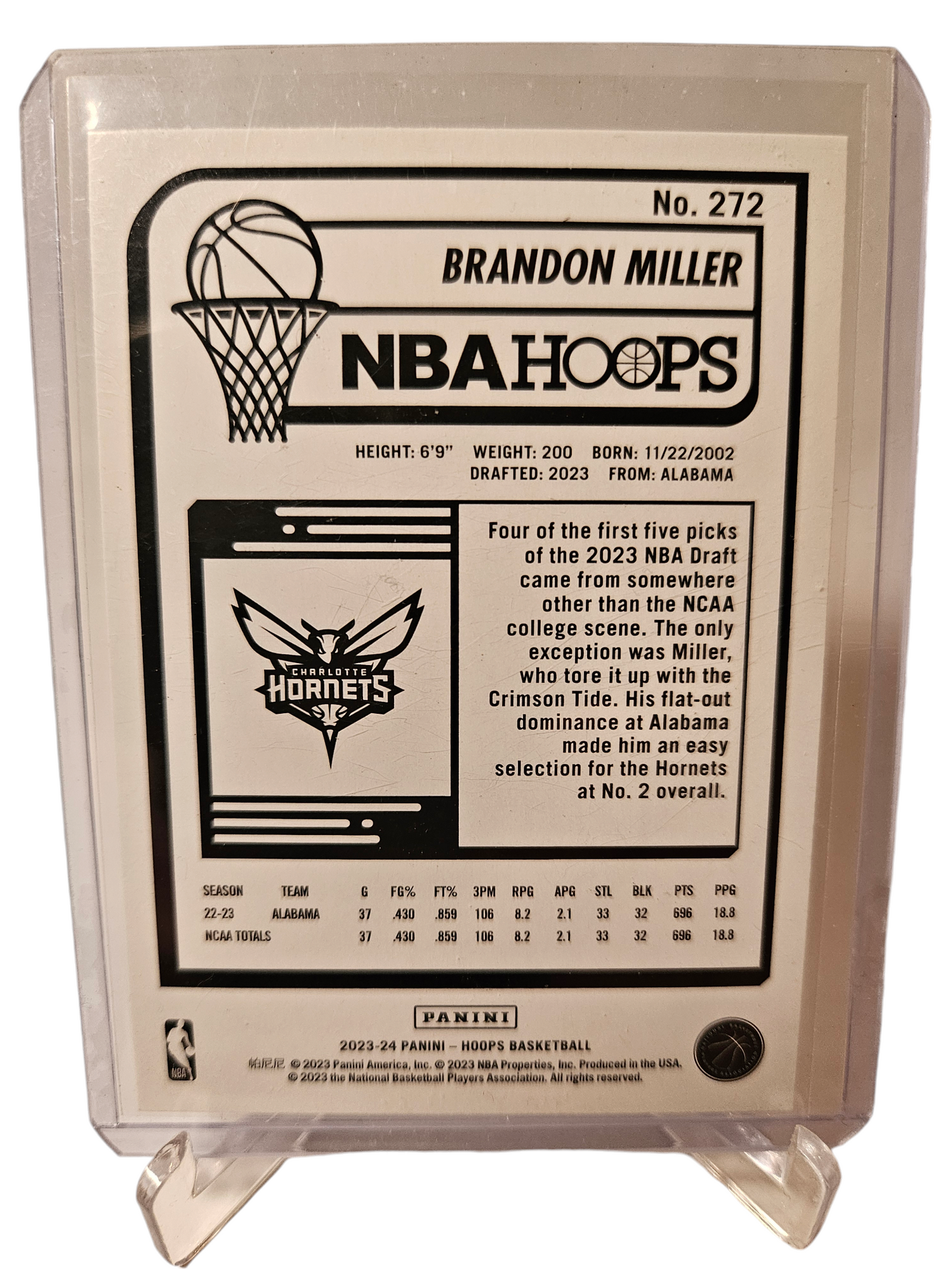 2023-24 Panini Hoops #272 Brandon Miller Rookie Card