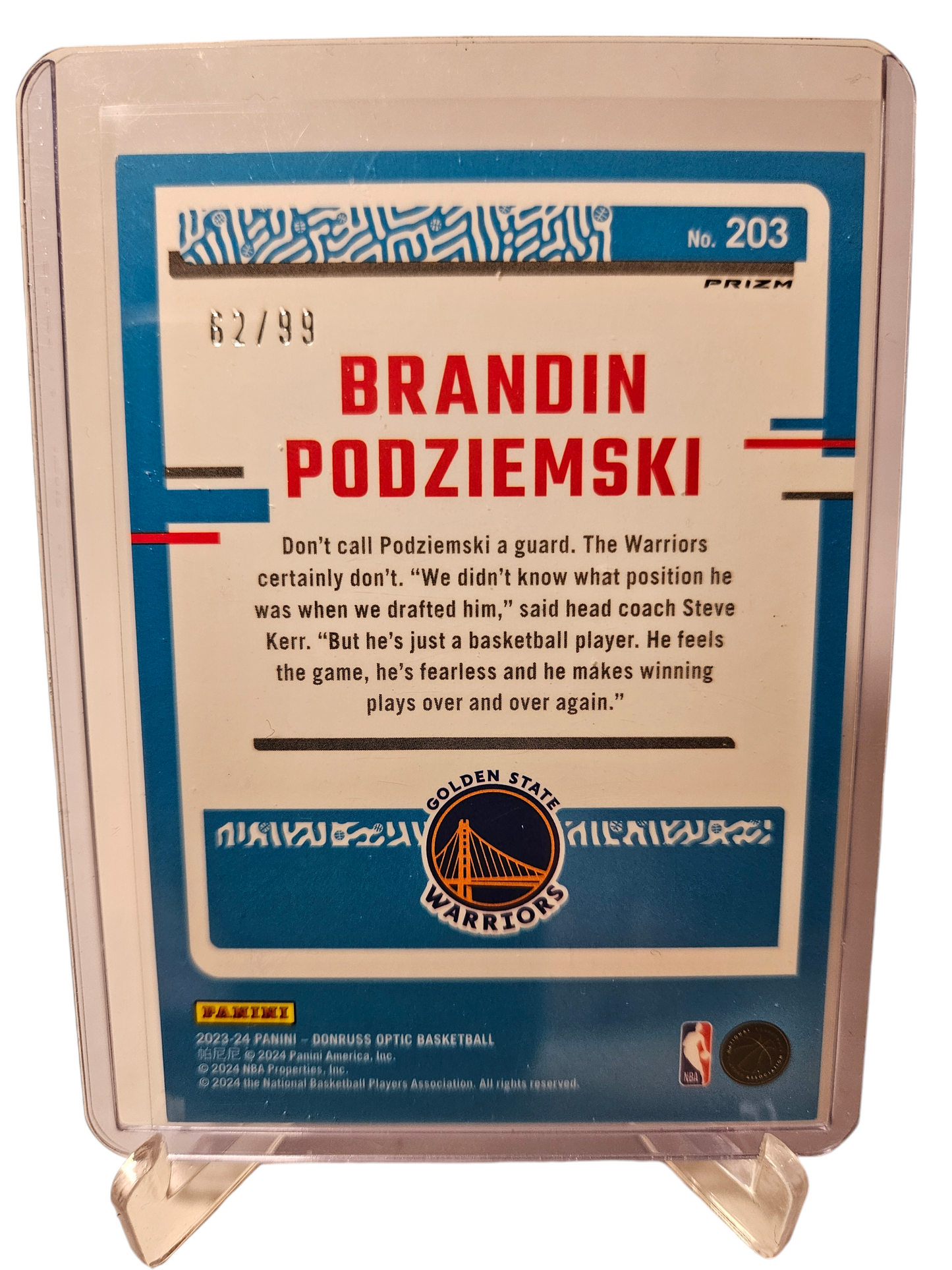 2023-24 Panini Donruss Optic #203 Brandin Podziemski Rookie Card Rated Rookie Fast Break Purple 62/99