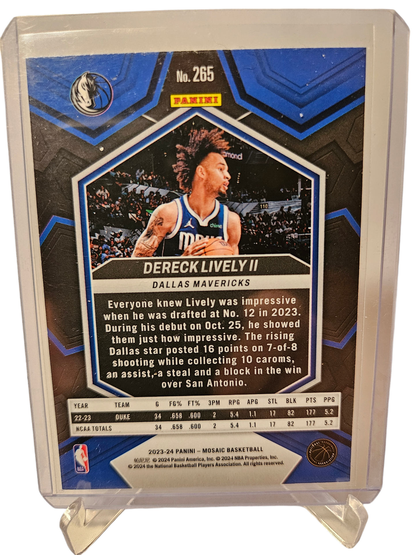 2023-24 Panini Mosaic #265 Dereck Lively II NBA Debut