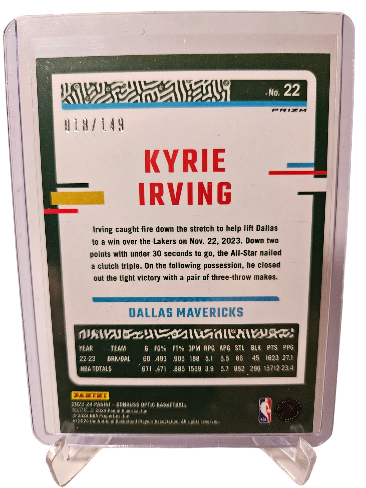 2023-24 Panini Donruss Optic #22 Kyrie Irving Lime Green Prizm 018/149