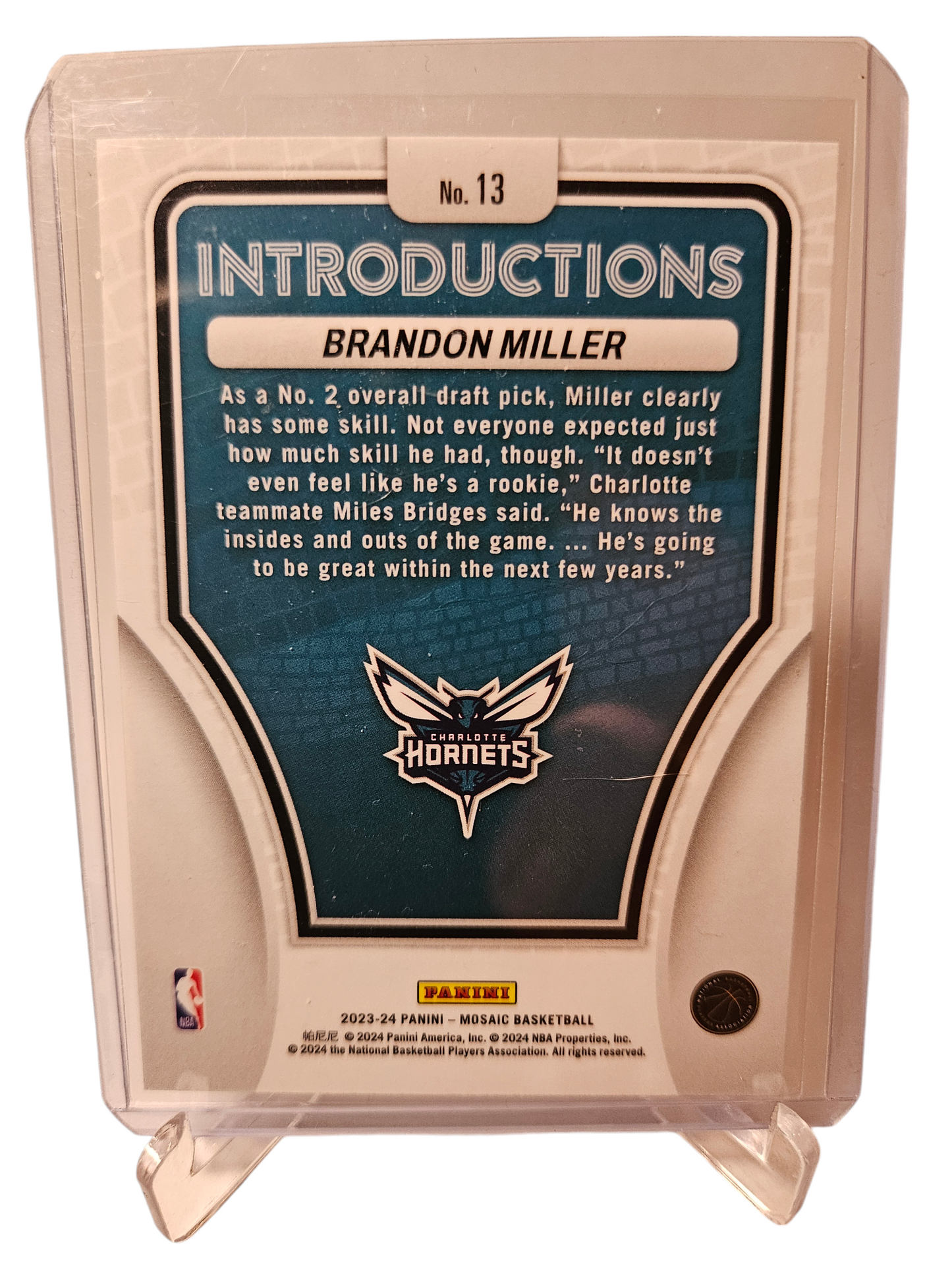 2023-24 Panini Mosaic #13 Brandon Miller Rookie Card Introductions