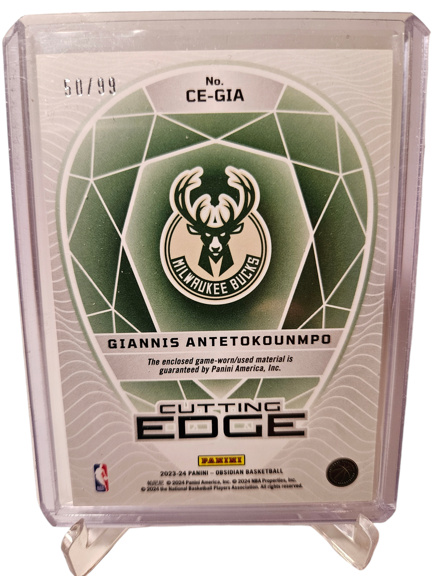 2023-24 Panini Obsidian #GE-GIA Giannis Antetokounmpo Super Cutting Edge Game Worn Patch 50/99