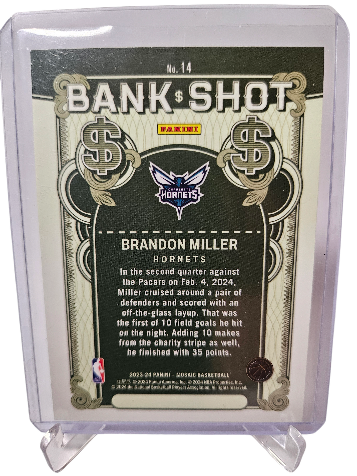 2023-24 Panini Mosaic #14 Brandon Miller Rookie Card Bank Shot