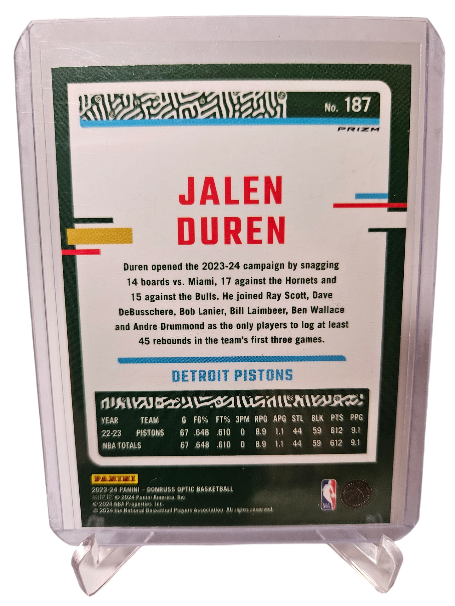 2023-24 Panini Donruss Optic Choice #187 Jalen Duren Red Green Choice Prizm