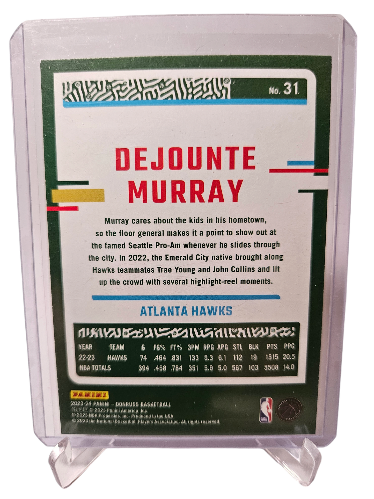 2023-24 Panini Donruss #31 Dejounte Murray Green Laser Holo