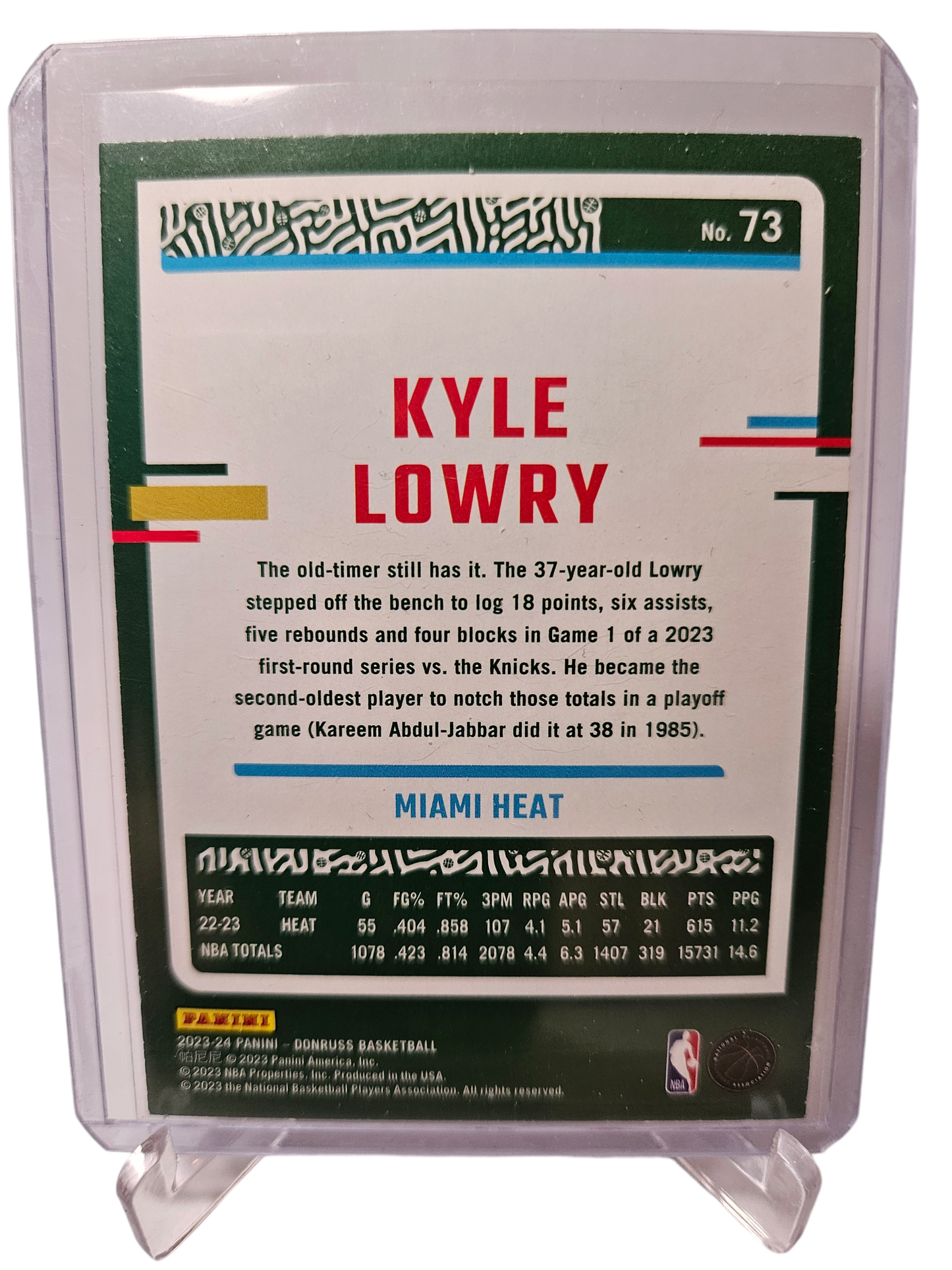 2023-24 Panini Donruss #73 Kyle Lowry Green Laser Holo