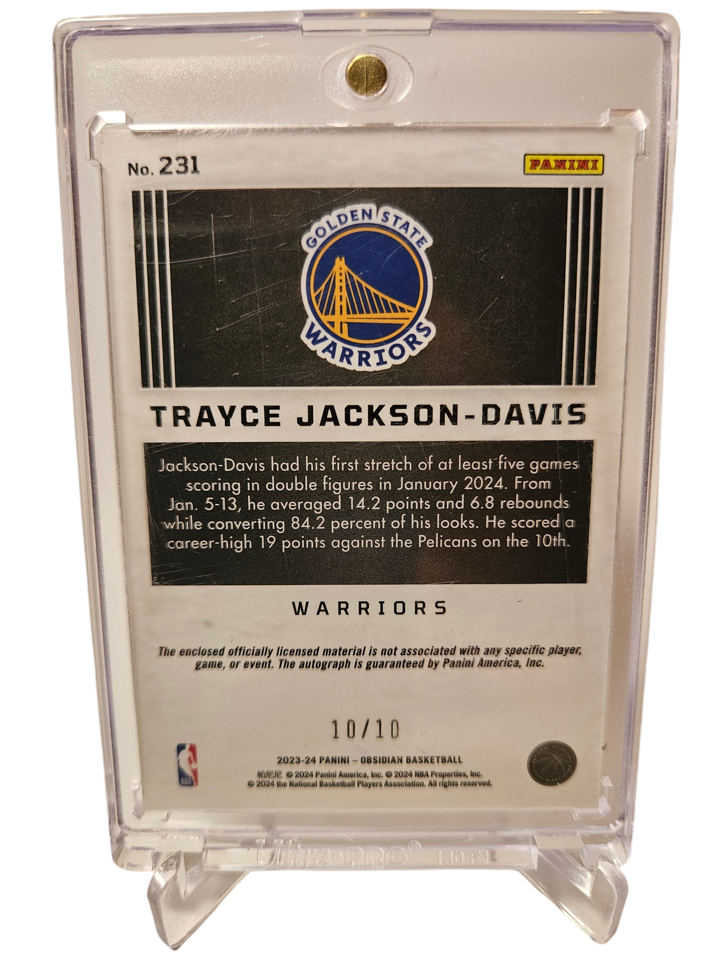 2023-24 Panini Obsidian #231 Trayce Jackson-Davis Rookie Card Patch Autograph Electric Etch Molten Mojo Gold 10/10