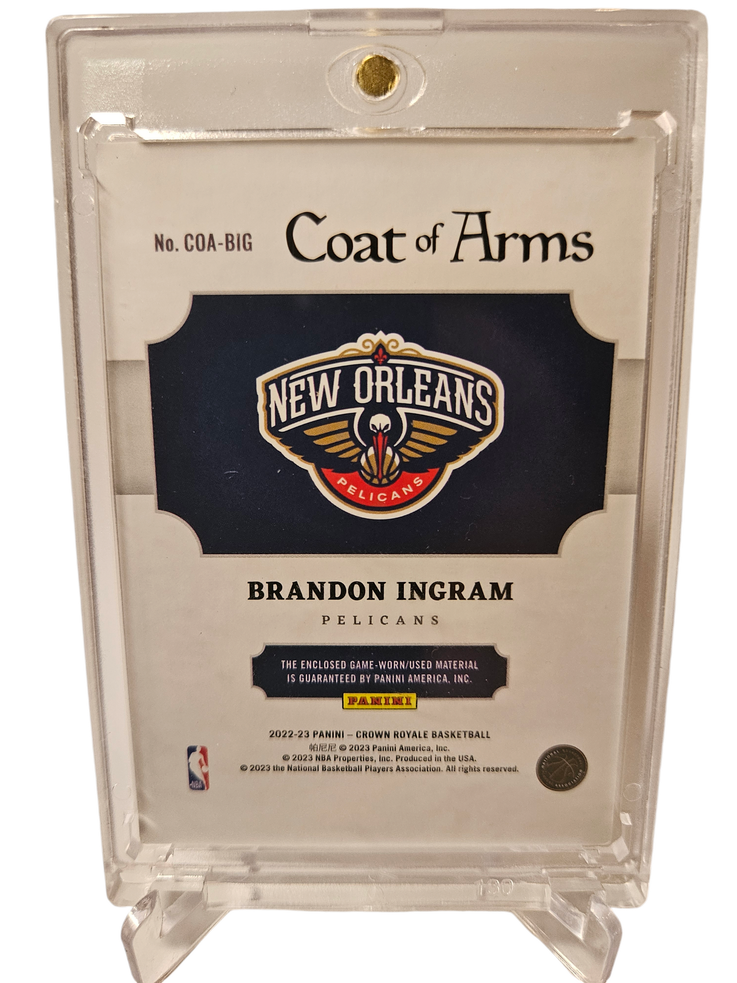 2022-23 Panini Crown Royale #COA-BIG Brandon Ingram Coat Of Arms Game Worn Patch