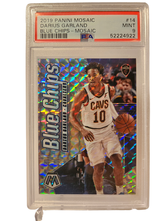 2019-20 Panini Mosaic #14 Darius Garland Rookie Card Blue Chips Mosaic Prizm PSA9 Mint