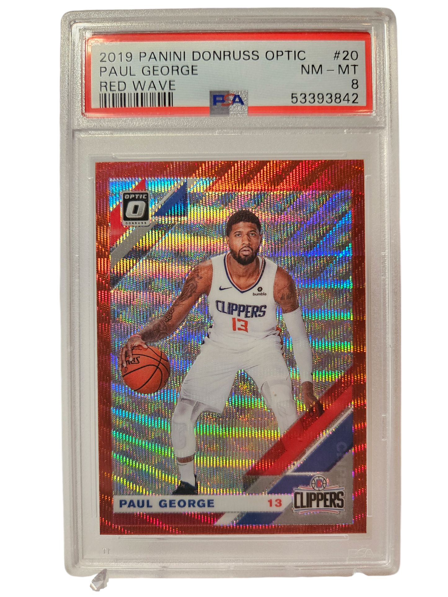 2019-20 Panini Donruss Optic #20 Paul George Red Wave Prizm PSA8 NM-MT