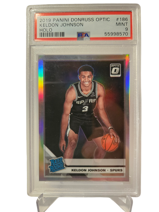 2019-20 Panini Donruss Optic #186 Keldon Johnson Rookie Card Rated Rookie Silver Holo PSA9 Mint