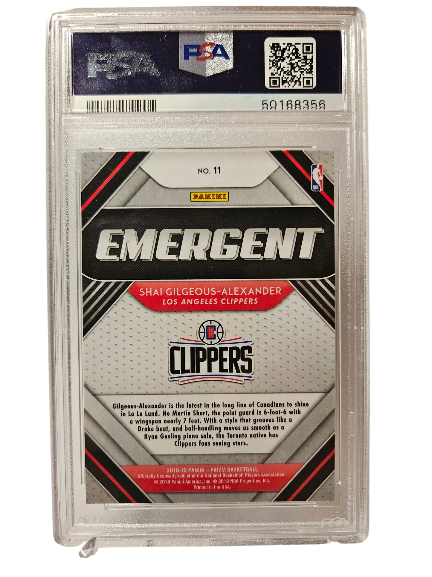 2018-19 Panini Prizim #11 Shai Gilgeous-Alexander Rookie Card Emergent PSA9 Mint