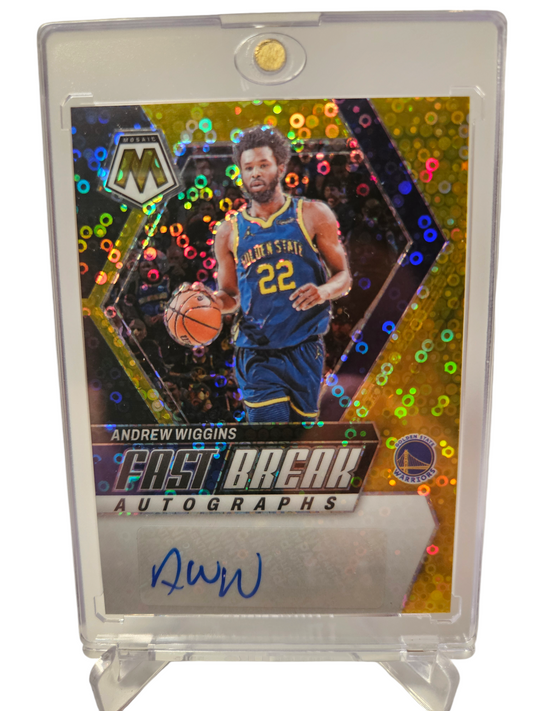 2023-24 Panini Mosaic #FB-WIG Andrew Wiggins Fast Break Autograph Gold 09/10