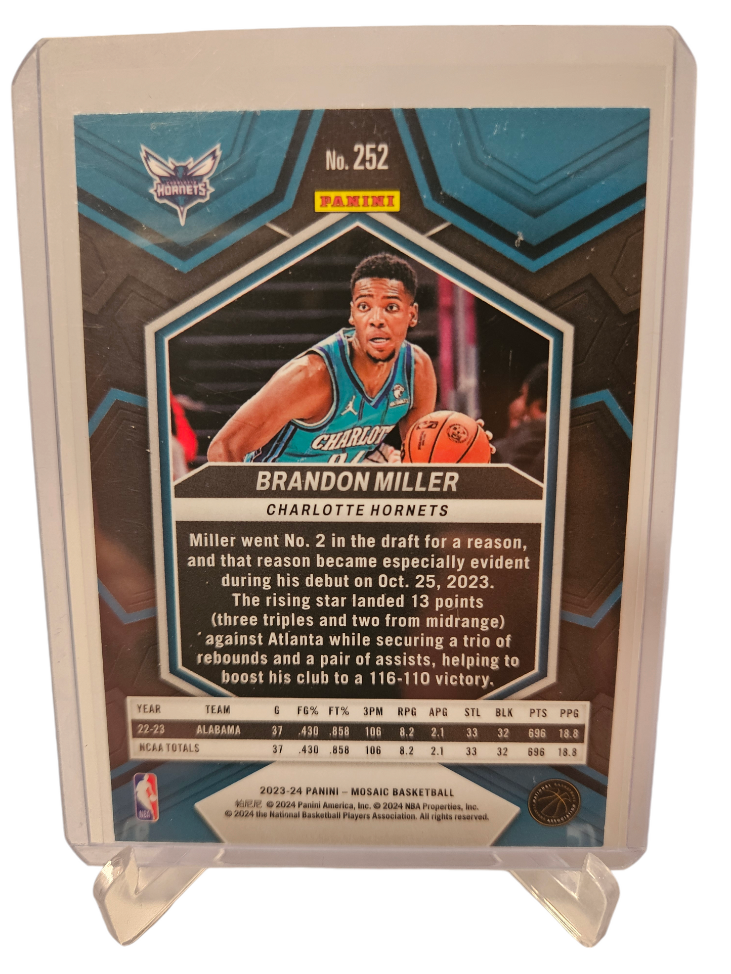 2023-24 Panini Mosaic #277 Brandon Miller Rookie Card NBA Debut