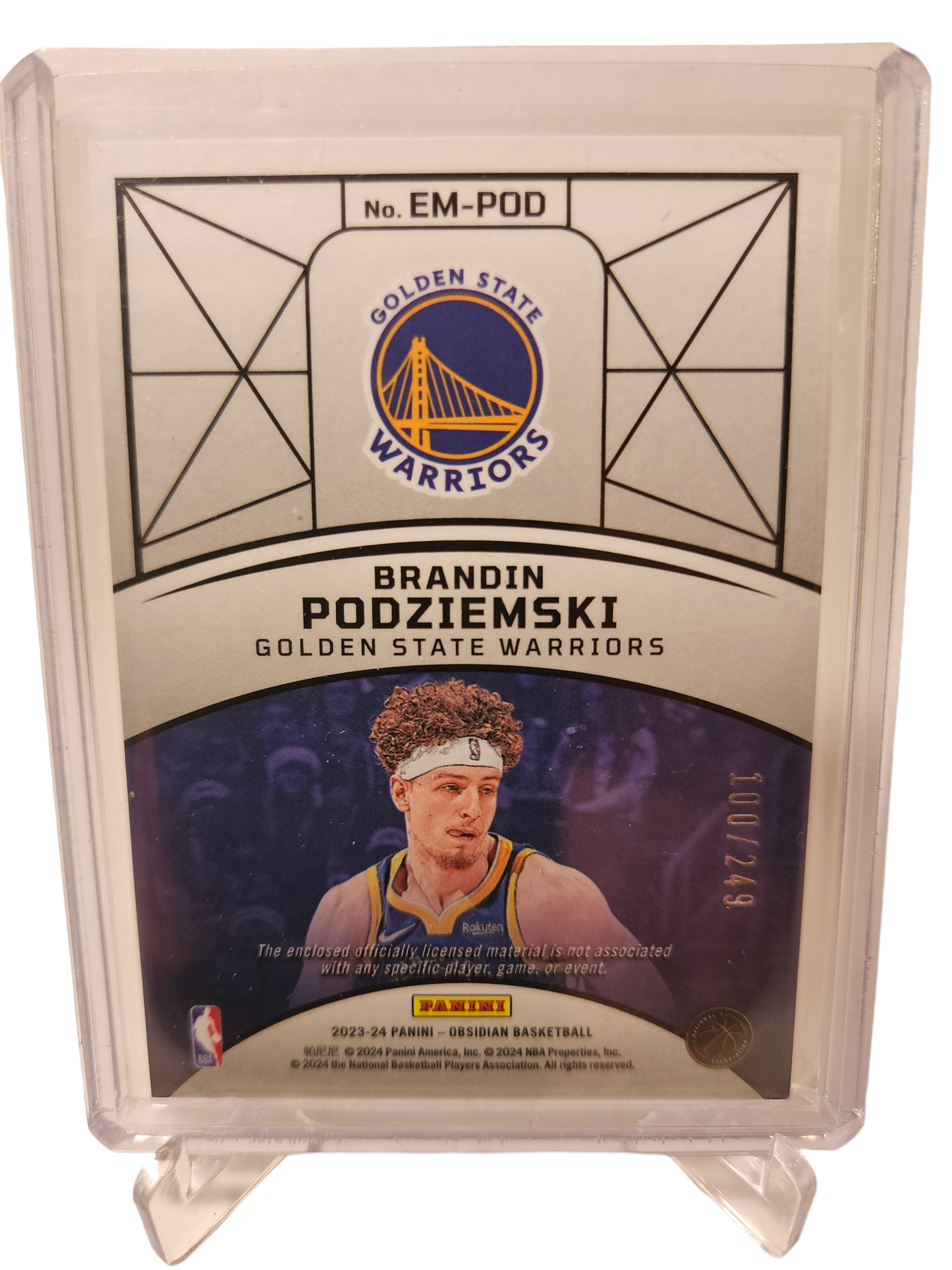 2023-24 Panini Obsidian #EM-POD Brandin Podziemski Rookie Card Eclipse Patch 100/249