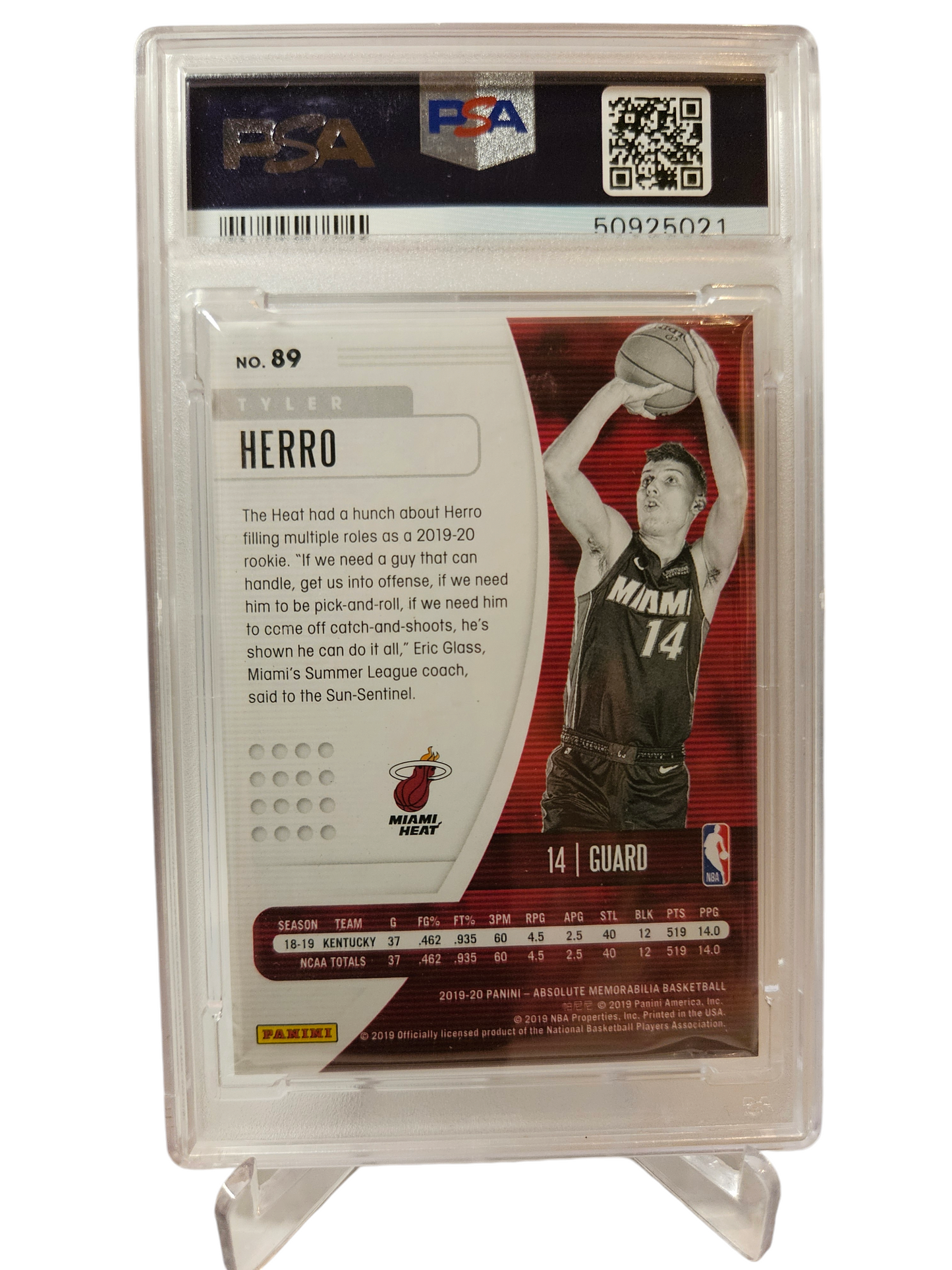 2019 Panini Absolute Mem #89 Tyler Herro Rookie Card PSA9 Mint