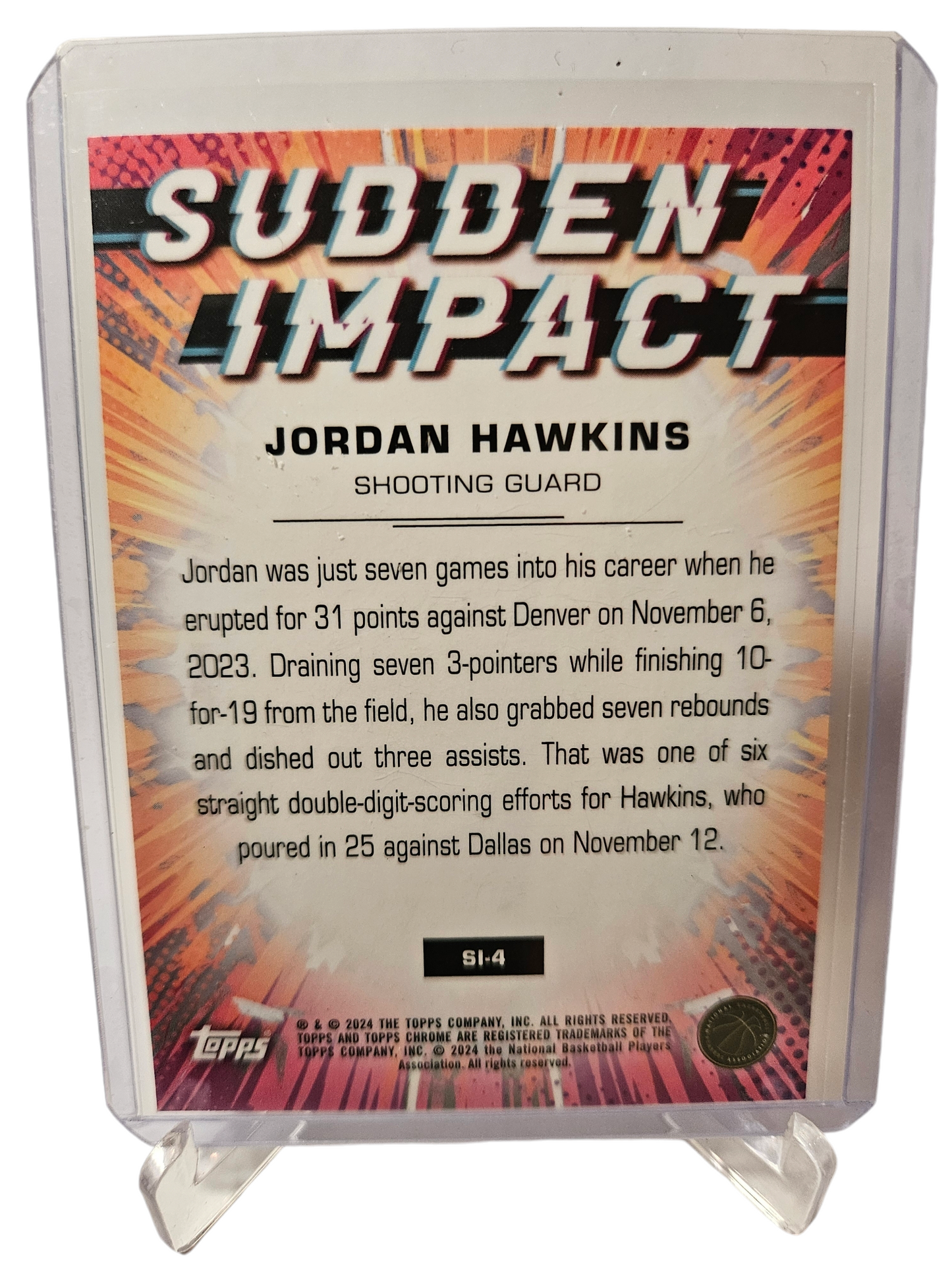 2023-24 Topps Chrome #SI-4 Jordan Hawkins Rookie Card Sudden Impact Holo