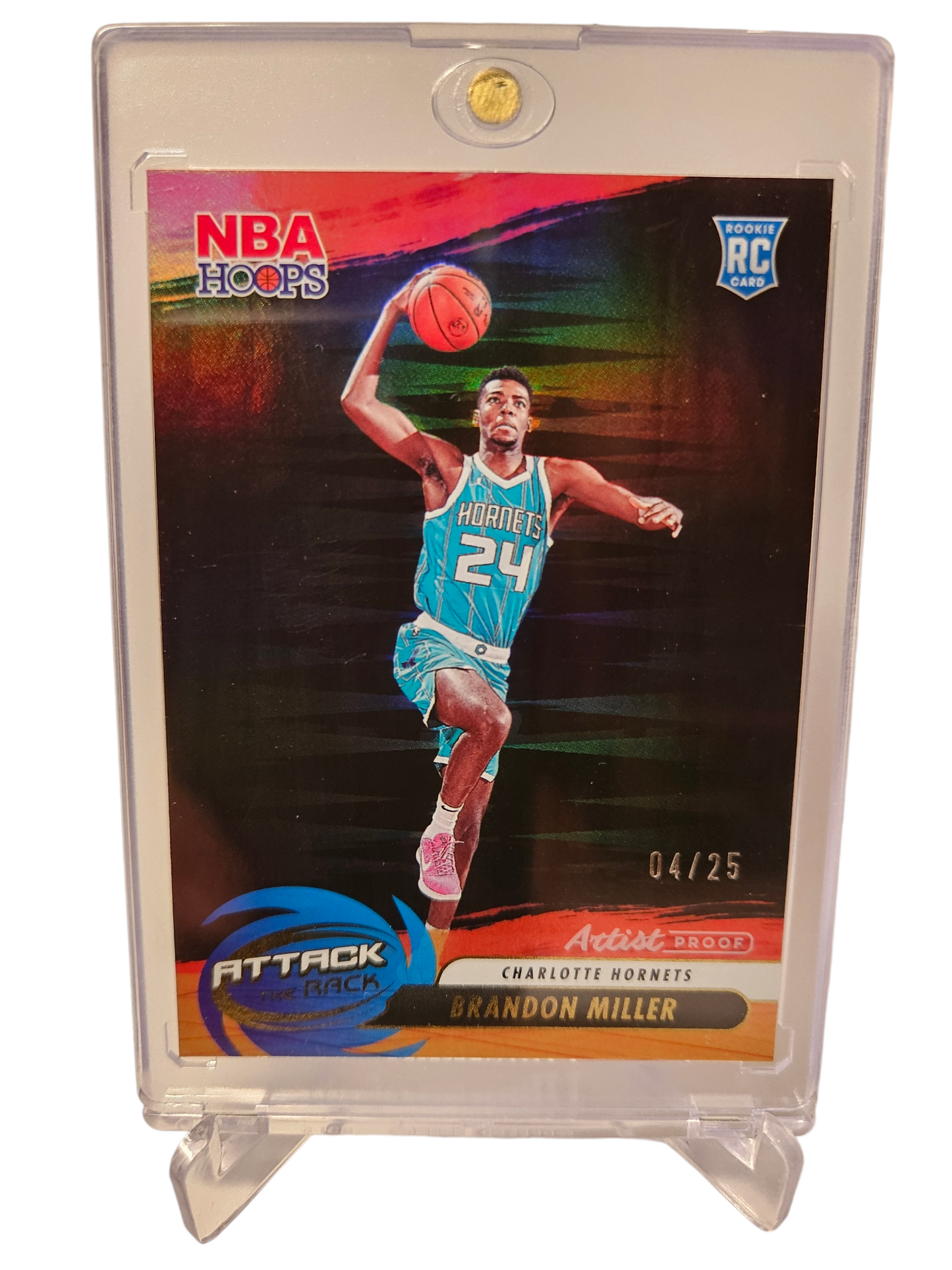 2023-24 Panini Hoops #5 Brandon Miller Rookie Card Attack The Rack Holo Artist Proof 04/25