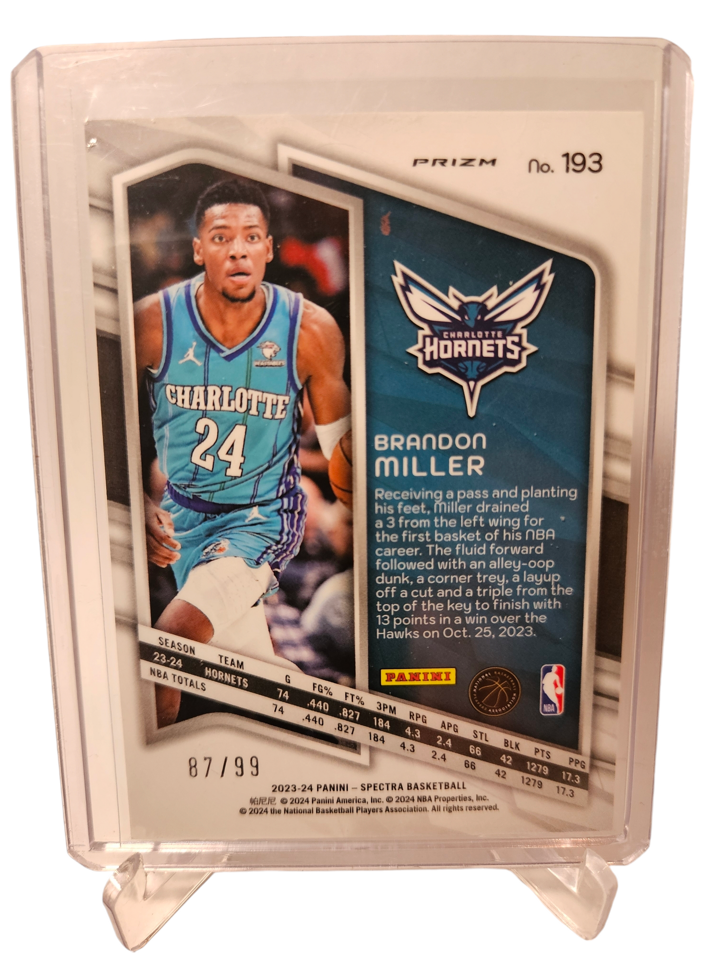 2023-24 Panini Spectra #193 Brandon Miller Rookie Card 87/99