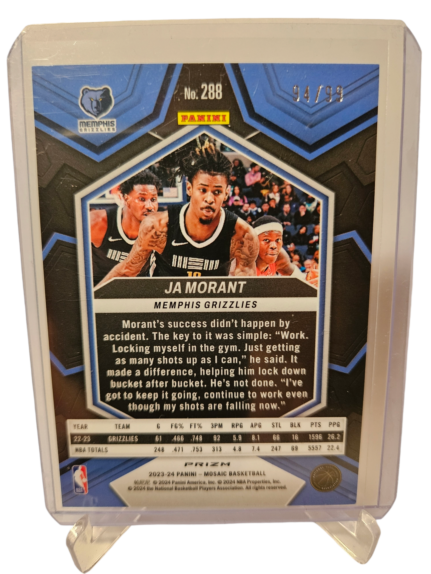 2023-24 Panini Mosaic #288 JA Morant Purple Mosaic Prizm 94/99