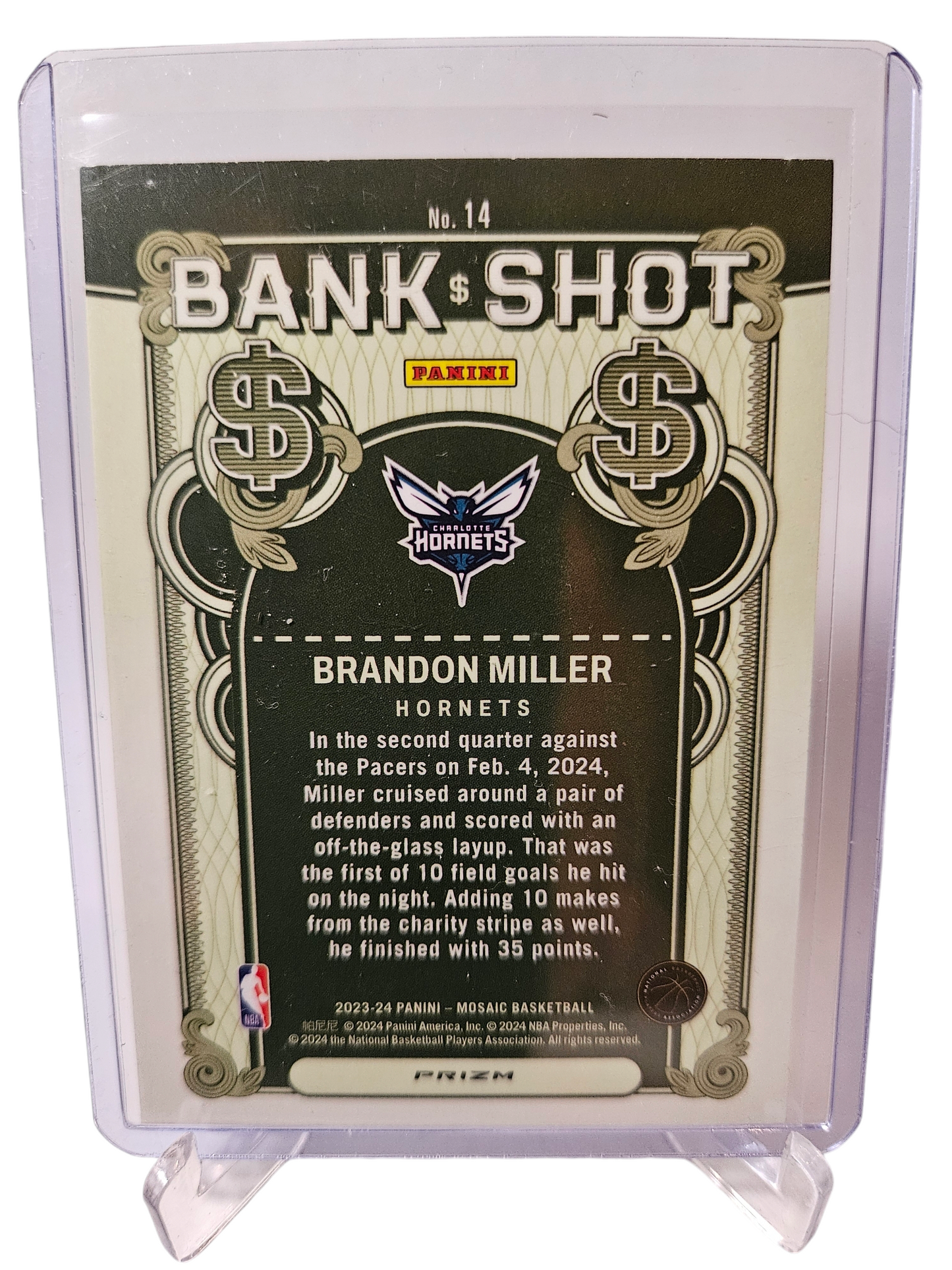 2023-24 Panini Mosaic #14 Brandon Miller Rookie Card Bank Shot Mosaic Prizm