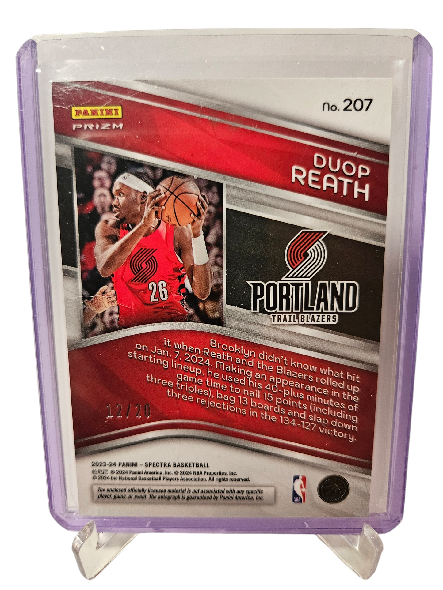 2023-24 Panini Spectra #207 Duop Reath Rookie Card RPA 12/20