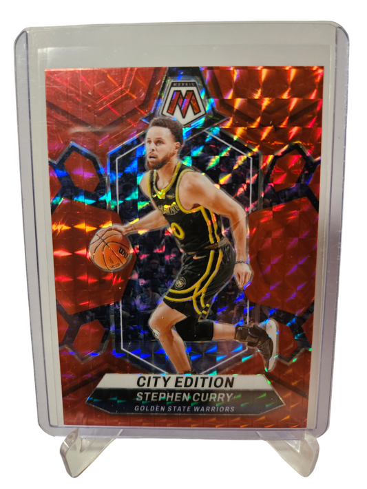 2023-24 Panini Mosaic #276 Stephen Curry City Edition Red Mosaic Prizm