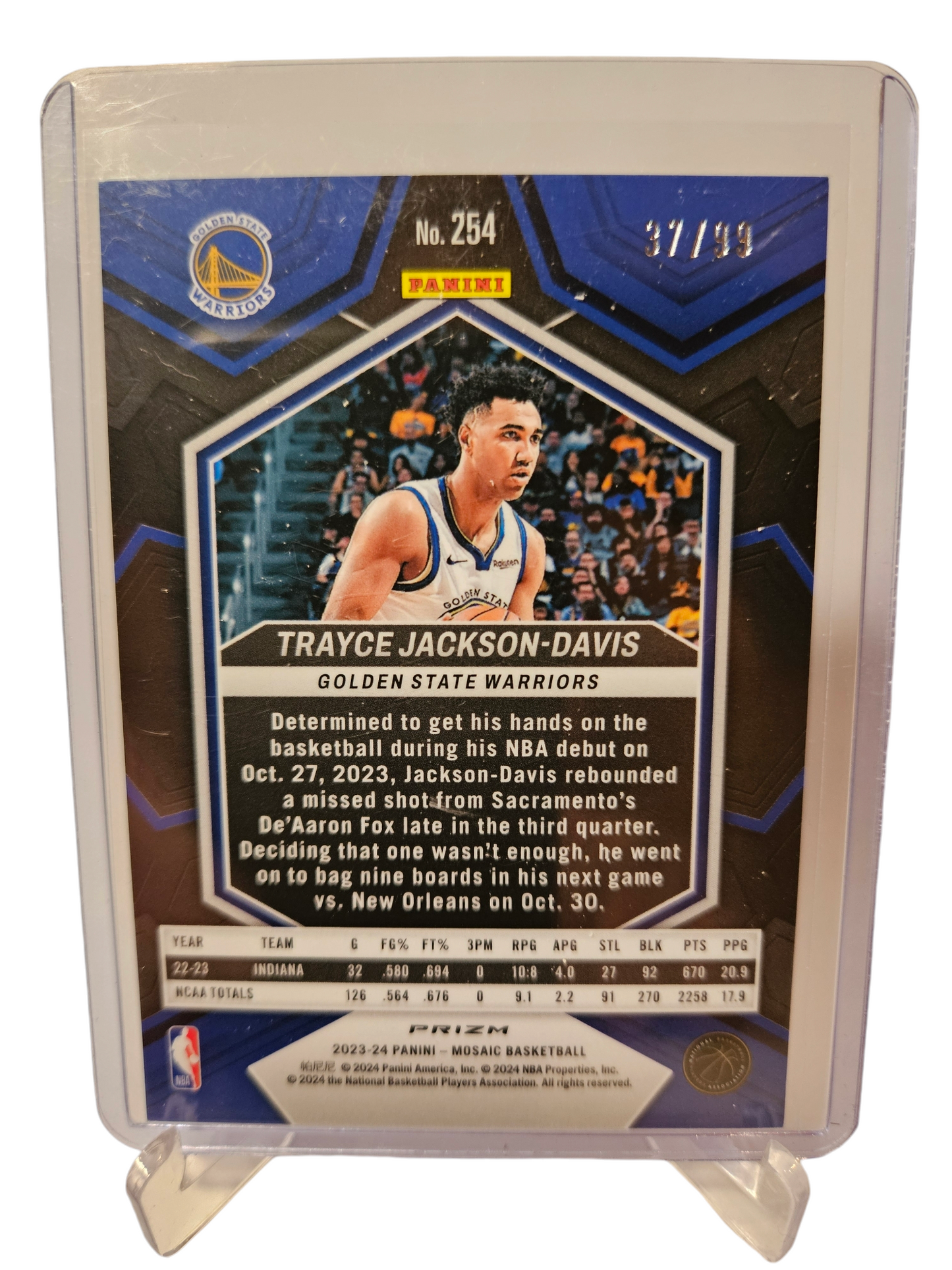 2023-24 Panini Mosaic #254 Trayce Jackson-Davis Rookie Card NBA Debut Purple Mosaic Prizm 37/99