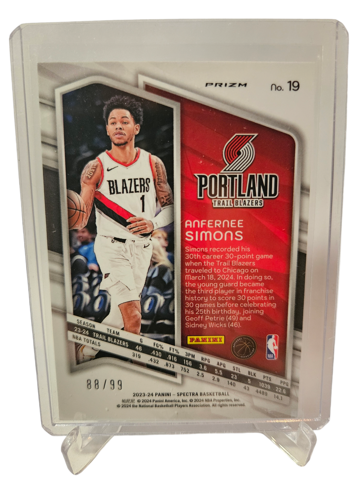 2023-24 Panini Spectra #19 Anfernee Simons Prizm 88/99