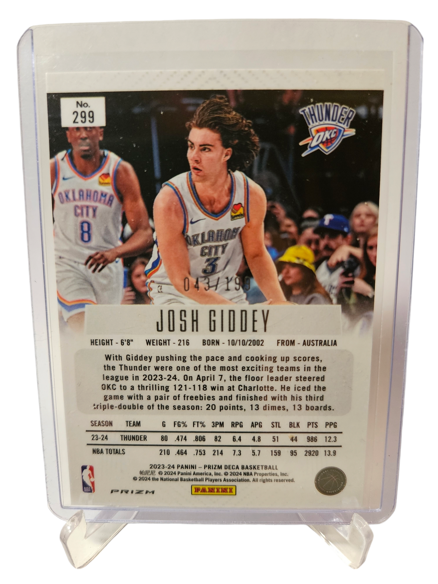 2023-24 Panini Prizm Deca #299 Josh Giddey Red Prizm 043/199