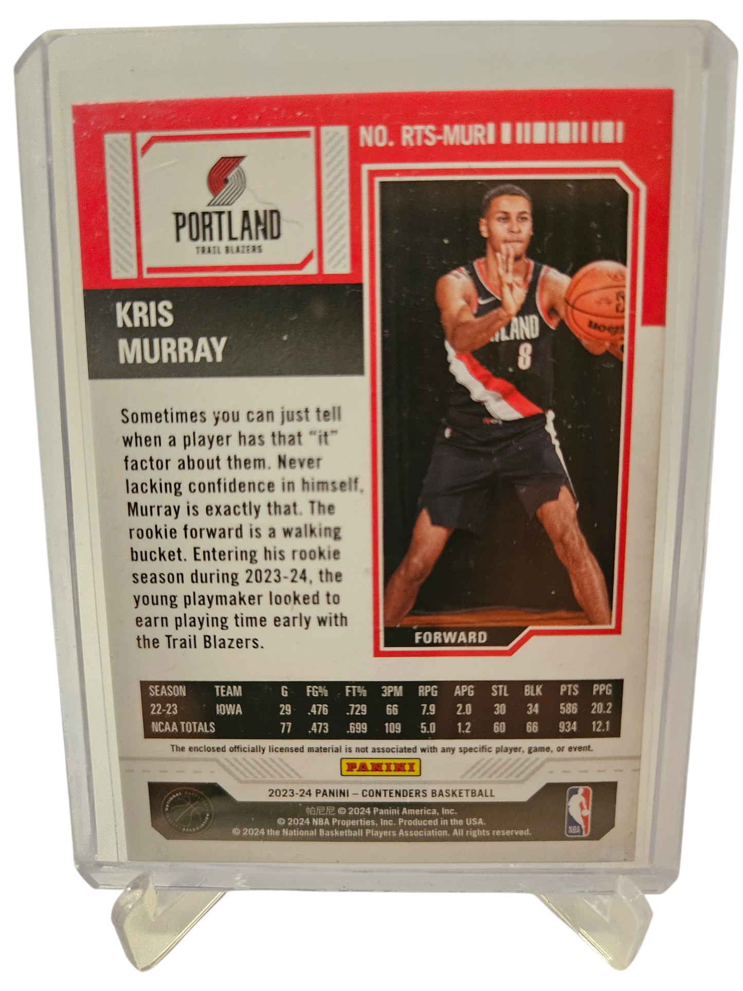 2023-24 Panini Contenders #RTS-MUR Kris Murray Rookie Ticket Patch