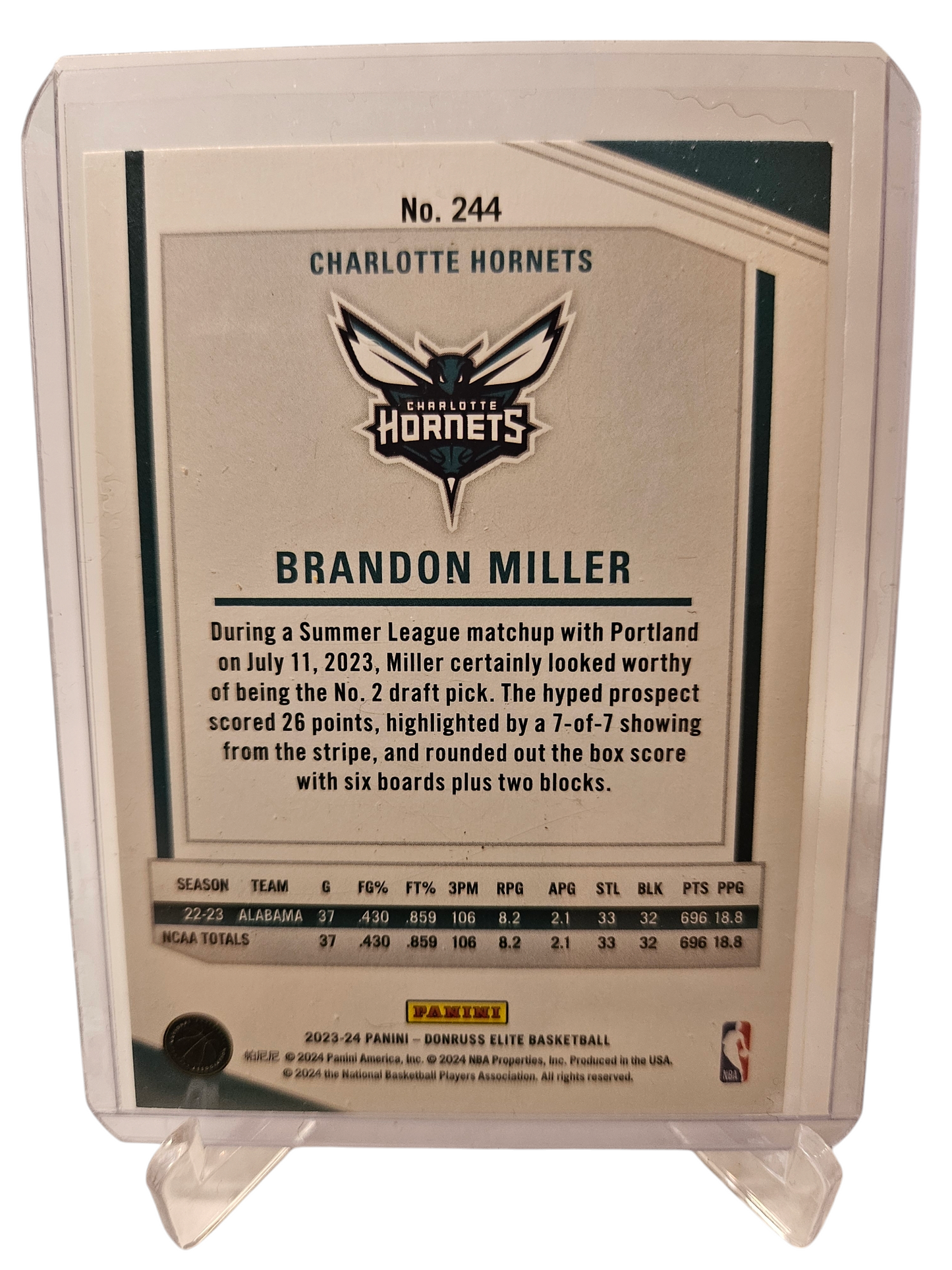 2023-24 Panini Donruss Elite #244 Brandon Miller Rookie Card SP