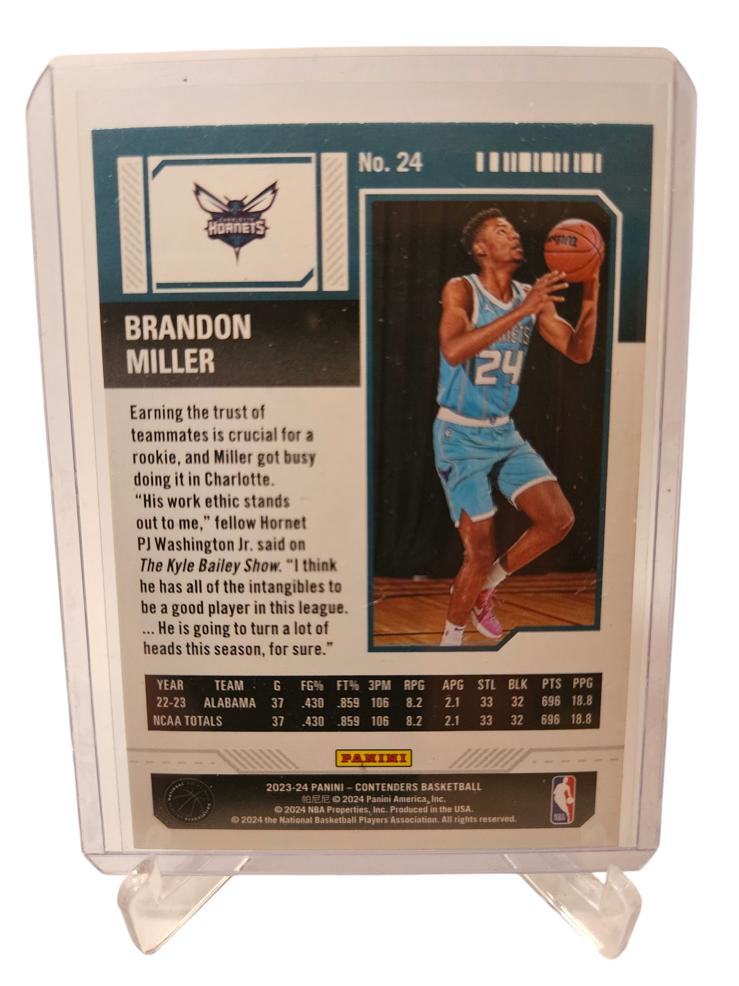 2023-24 Panini Contenders #24 Brandon Miller Rookie Card Season Ticket