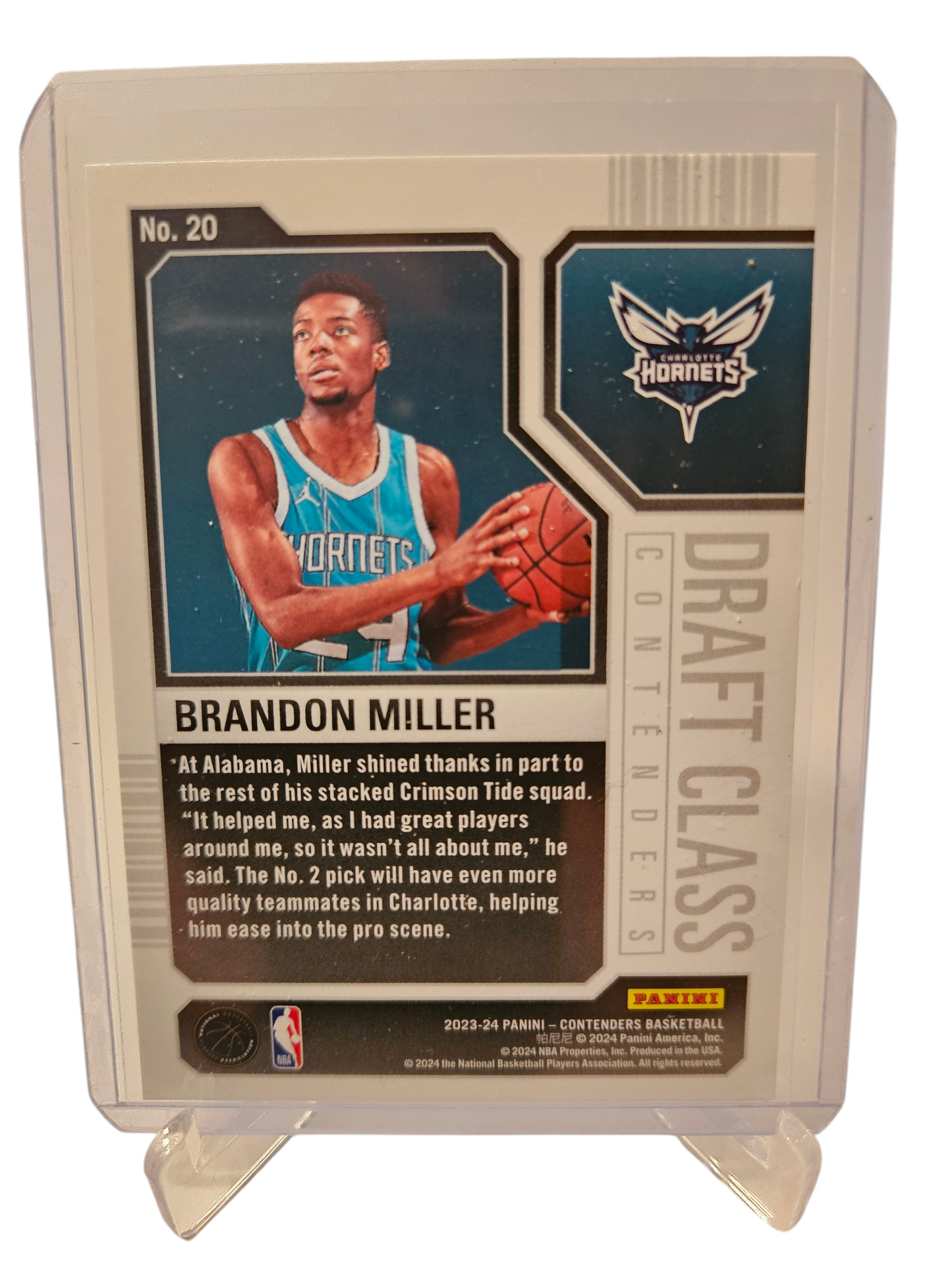 2023-24 Panini Contenders #20 Brandon Miller Rookie Card Draft Class