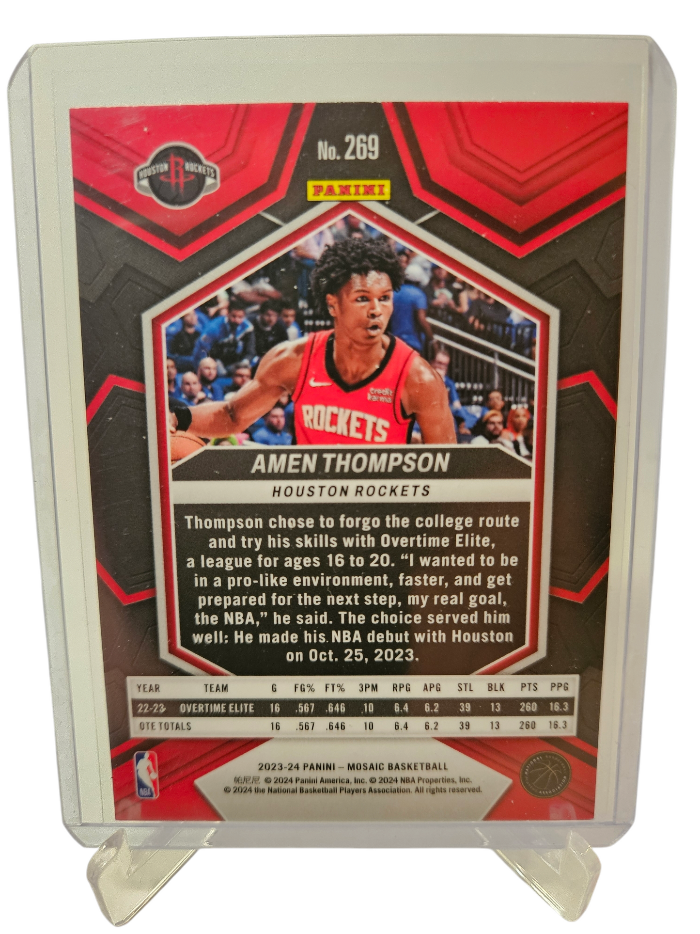 2023-24 Panini Mosaic #269 Amen Thompson Rookie Card NBA Debut