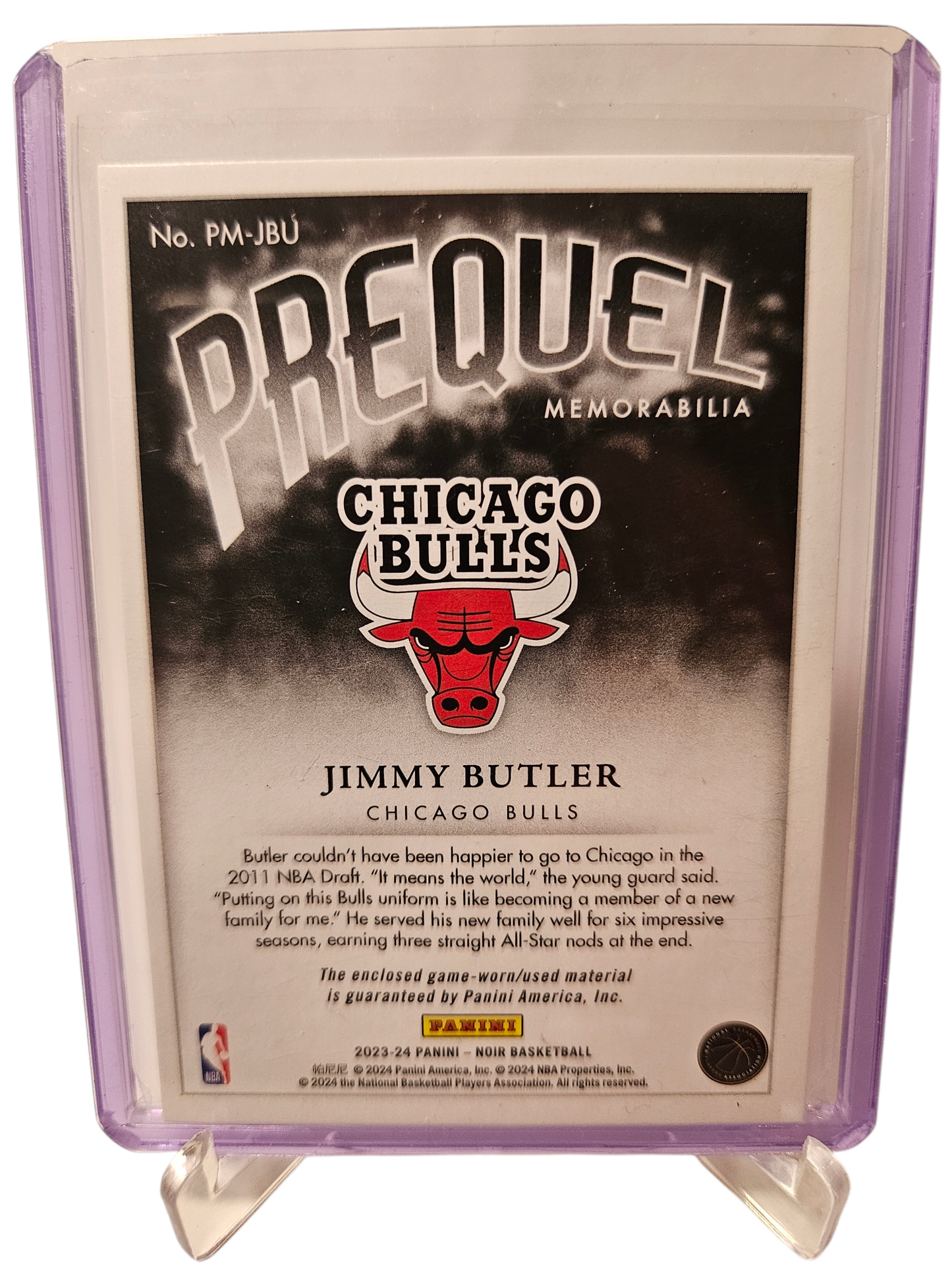 2023-24 Panini Noir #PM-JBU Jimmy Butler Prequel Patch Game Worn 94/99