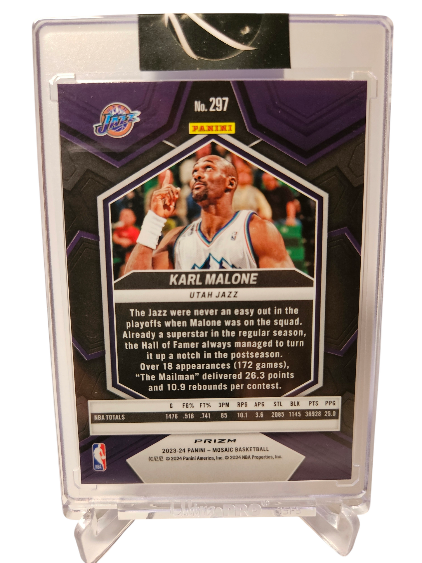 2023-24 Panini Mosaic #297 Karl Malone Peacock Mosaic Prizm Case Hit SSP