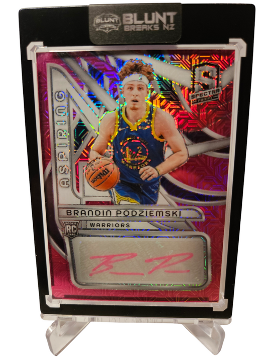 2023-24 Panini Spectra #AA-BPZ Brandin Podziemski Aspiring Autograph Pink Mojo Prizm 17/25