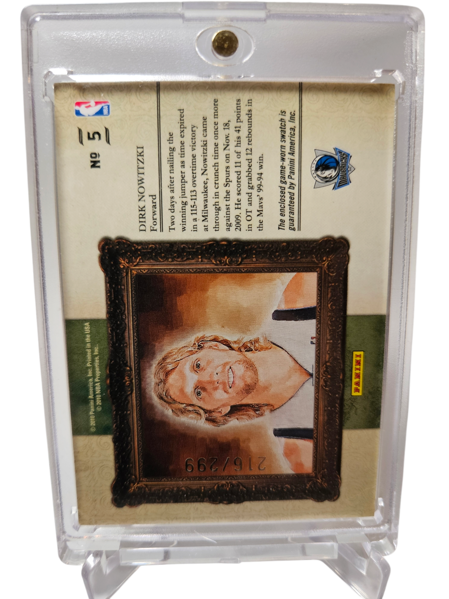 2009-10 Panini Court Kings #5 Dirk Nowitzki Portraits Game Worn Patch 216/299