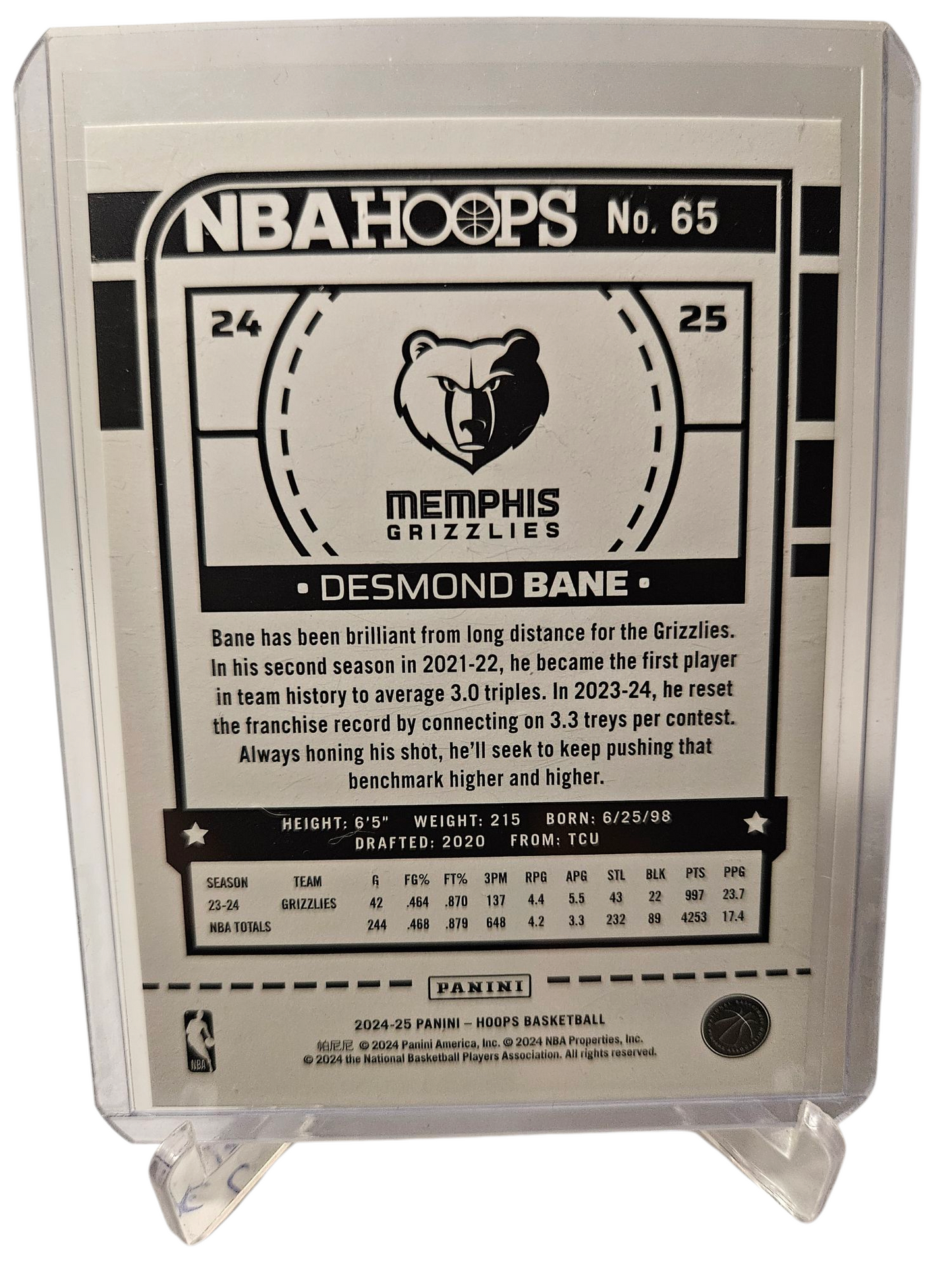 2024-25 Panini Hoops #65 Desmond Bane Silver Holo 195/199