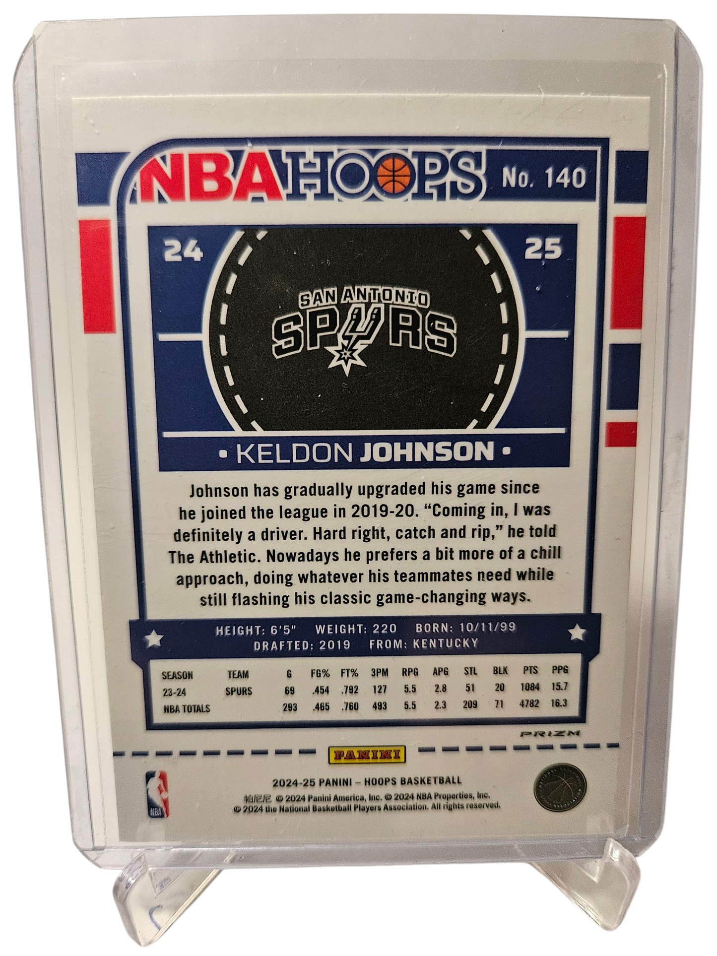 2024-25 Panini Hoops #140 Keldon Johnson Hoops Premium Silver Holo Prizm
