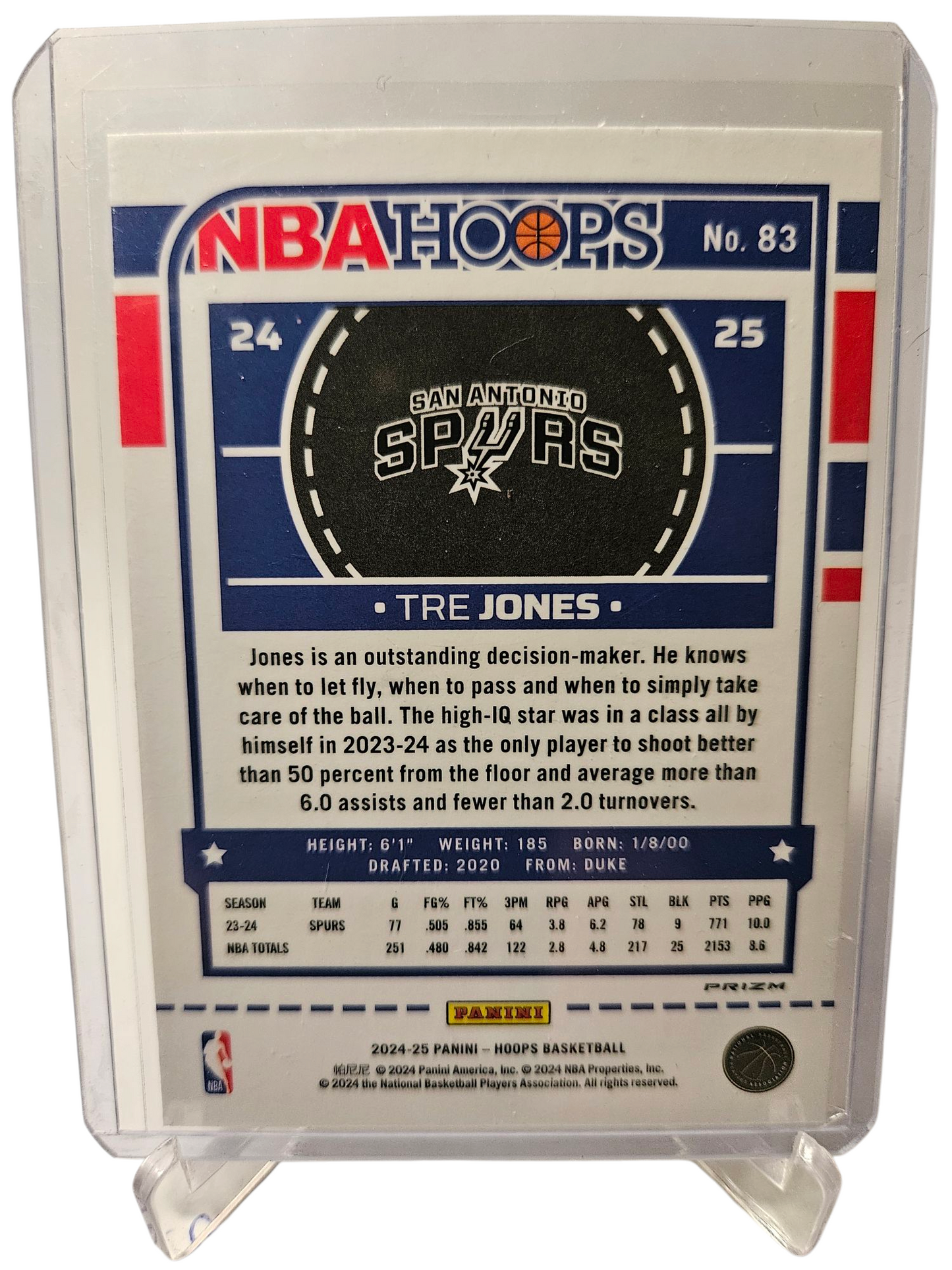 2024-25 Panini Hoope #83 Tre Jones Hoops Premium Silver Holo Prizm