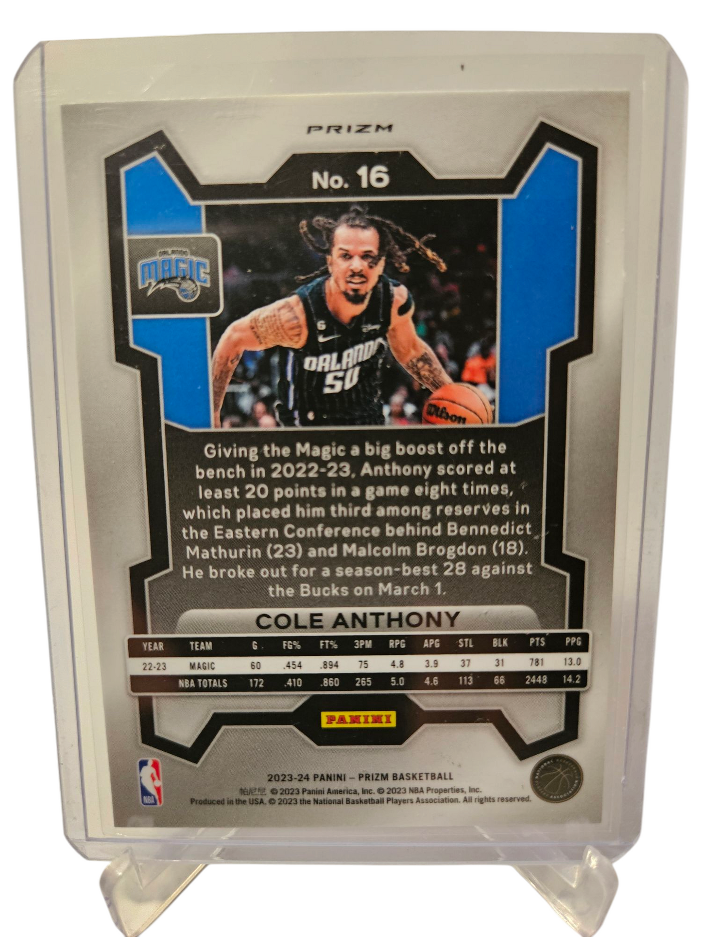 2023-24 Panini Prizm #16 Cole Anthony Red Cracked Ice Prizm