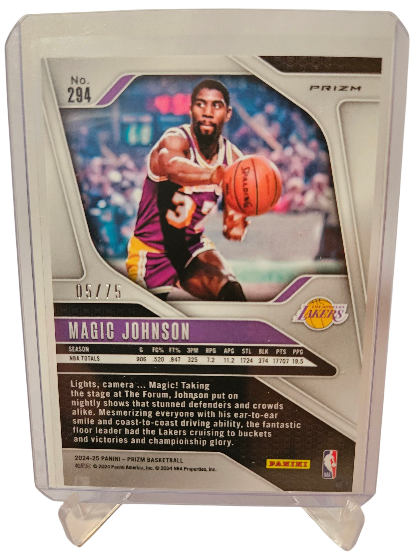 2024-25 Panini Prizm #294 Magic Johnson Purple Fastbreak Prizm 05/75