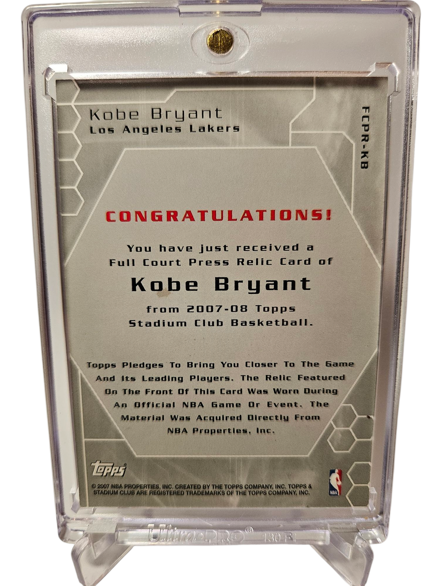 2007-08 Topps Stadium Club #FCPR-KB Kobe Bryant Full Court Press Game Worn Patch 249/499