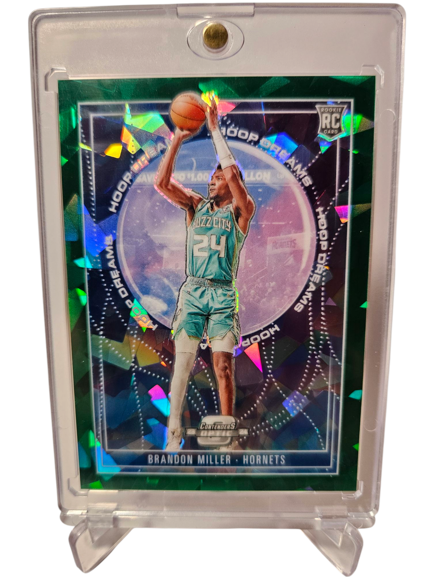 2023-24 Panini Contenders Optic #7 Brandon Miller Rookie Card Hoop Dreams Green Cracked Ice 4/5